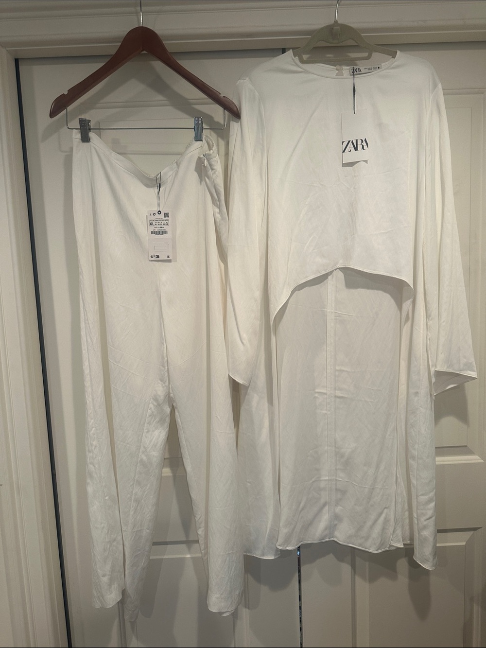 Zara White Two-Piece Pantsuit Set - Long Top & Trousers